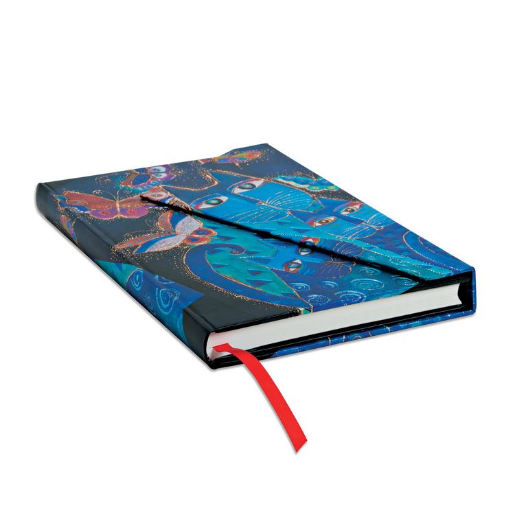 Produktbild: Hardcover Notizbuch Katzen in Blau mit Schmetterlingen, Midi, Liniert