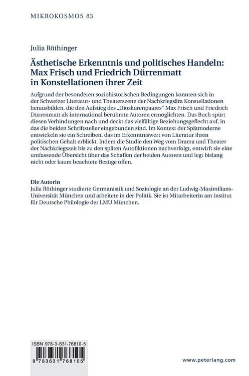 Produktbild: &Auml;sthetische Erkenntnis und politisches Handeln: Max Frisch und Friedrich D&uuml;rrenmatt in Konstellationen ihrer Zeit