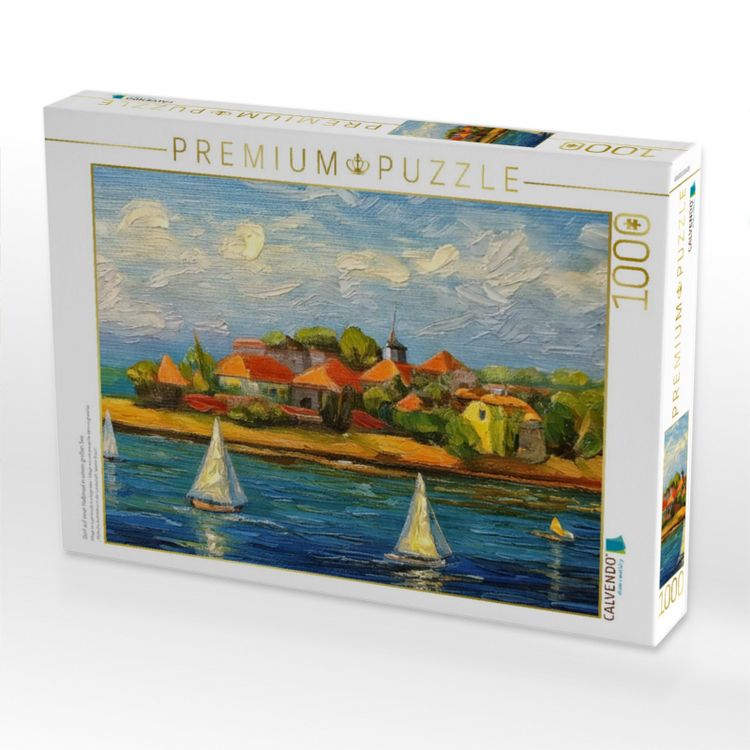 Produktbild: CALVENDO Puzzle Dorf auf einer Halbinsel in einem gro&szlig;en See | 1000 Teile Lege-Gr&ouml;&szlig;e 64x48cm Foto-Puzzle f&uuml;r gl&uuml;ckliche Stunden
