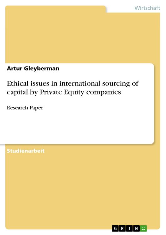 Produktbild: Ethical issues in international sourcing of capital by Private Equity companies