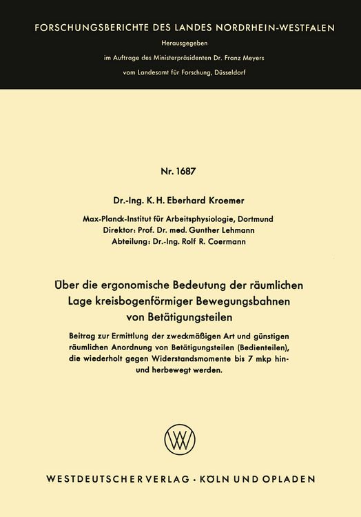 Produktbild: &Uuml;ber die ergonomische Bedeutung der r&auml;umlichen Lage kreisbogenf&ouml;rmiger Bewegungsbahnen von Bet&auml;tigungsteilen