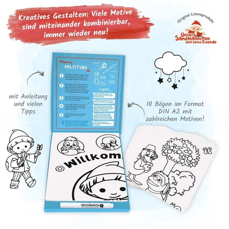 Produktbild: Tr&ouml;tsch Unser Sandm&auml;nnnchen Mappe mit Vorlagen und Kreidemarker Wundersch&ouml;ne Fensterbilder mit Kreidemarker