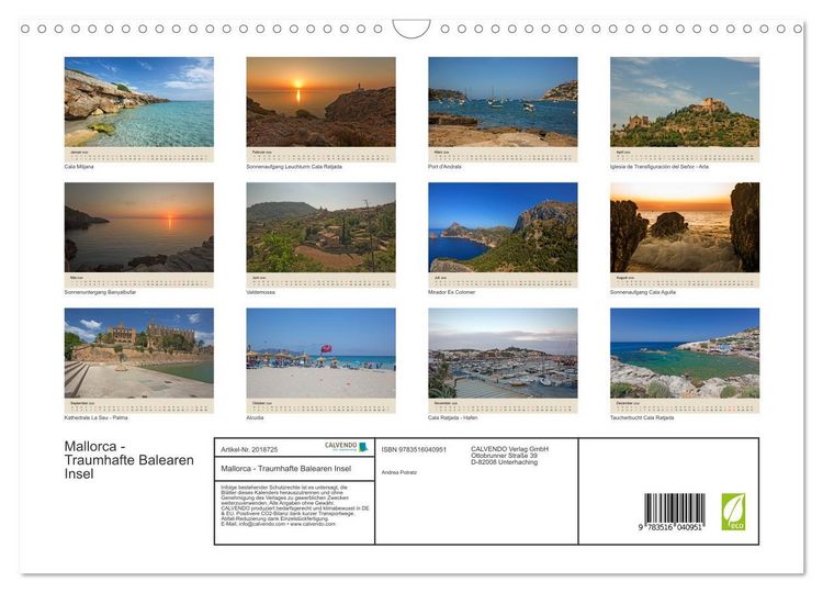Produktbild: Mallorca - Traumhafte Balearen Insel (Wandkalender 2026 DIN A3 quer), CALVENDO Monatskalender
