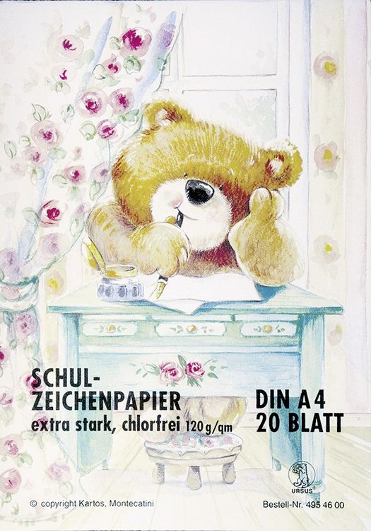 Produktbild: URSUS Zeichen und K&uuml;nstlerbedarf Zeichenblock 120 g/m&sup2;, DIN A4, 20 Blatt, hochwei&szlig;, Motiv: Teddyb&auml;r