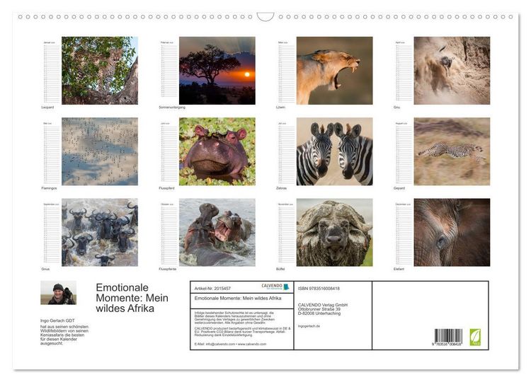 Produktbild: Emotionale Momente: Mein wildes Afrika (Wandkalender 2026 DIN A2 quer), CALVENDO Monatskalender