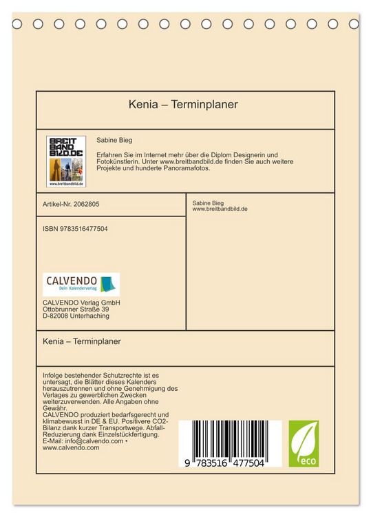 Produktbild: Kenia &ndash; Terminplaner (Tischkalender 2026 DIN A5 hoch), CALVENDO Monatskalender