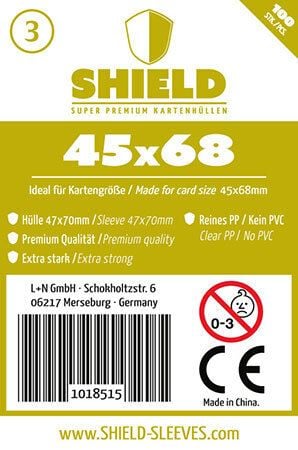 Produktbild: Shield 3 - 100 Super Premium Kartenh&uuml;llen f&uuml;r Kartengr&ouml;&szlig;e 45 x 68 mm
