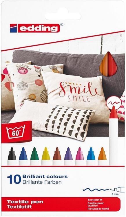 Produktbild: edding 4600 Textilstifte, 1mm, 10er Set Rundspitze Standard Farben