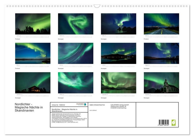 Produktbild: Nordlichter - Magische N&auml;chte in Skandinavien (Wandkalender 2026 DIN A2 quer), CALVENDO Monatskalender