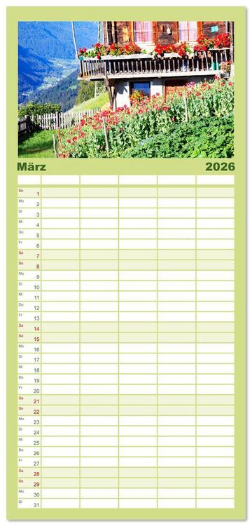 Produktbild: Familienplaner 2026 - Ultental Wundersch&ouml;ne alte Bauernh&auml;user mit 5 Spalten (Wandkalender, 21 x 45 cm) CALVENDO