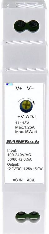 Produktbild: Basetech BT-2250247 Hutschienen-Netzteil (DIN-Rail) 12 V 1.25 A 15 W Anzahl Ausg&auml;nge:1 x Inhalt 1 St.