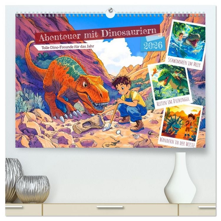 Produktbild: Abenteuer mit Dinosauriern - Tolle Dino-Freunde f&uuml;r das Jahr (hochwertiger Premium Wandkalender 2026 DIN A2 quer), Kunstdruck in Hochglanz