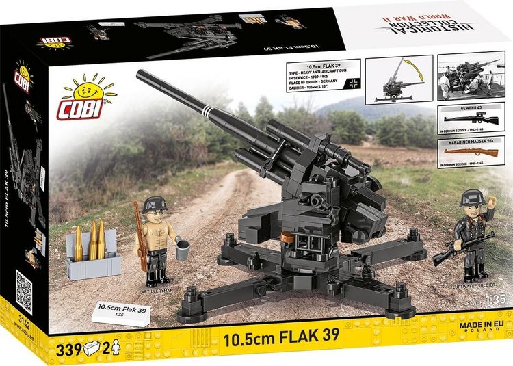 Produktbild: COBI Historical Collection 3142 - 10,5 cm Flak 39, WWII, Bausatz 1:35, 339/2 Klemmbausteine