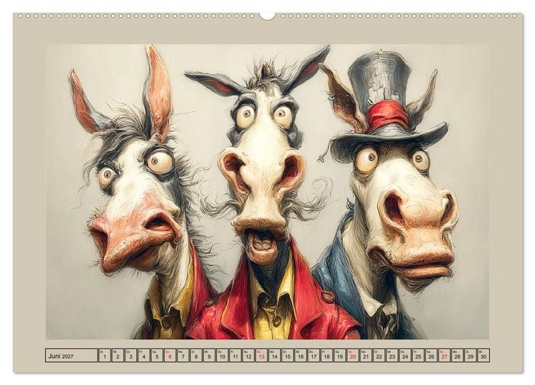 Produktbild: Wundersame Pferde. Karikaturen zwischen Humor, Melancholie und Fantasie (hochwertiger Premium Wandkalender 2027 DIN A2 quer), Kunstdruck in Hochglanz