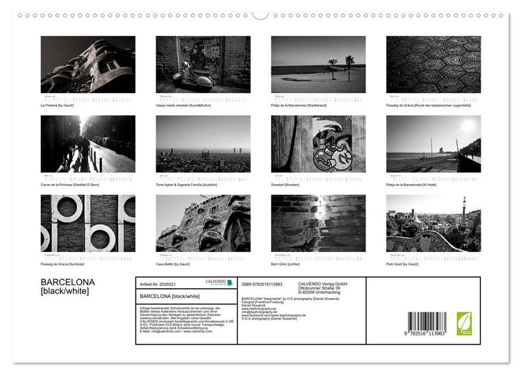 Produktbild: BARCELONA [black/white] (hochwertiger Premium Wandkalender 2026 DIN A2 quer), Kunstdruck in Hochglanz