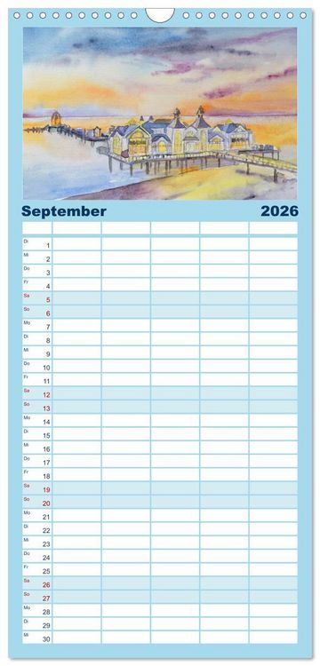 Produktbild: Familienplaner 2026 - R&uuml;gen Impressionen in Aquarell mit 5 Spalten (Wandkalender, 21 x 45 cm) CALVENDO