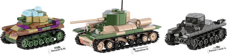 Produktbild: COBI Historical Collection 2740 - Renault R35, Valentine IX, Panzer I, Bausatz 1:48, 595 Klemmbausteine