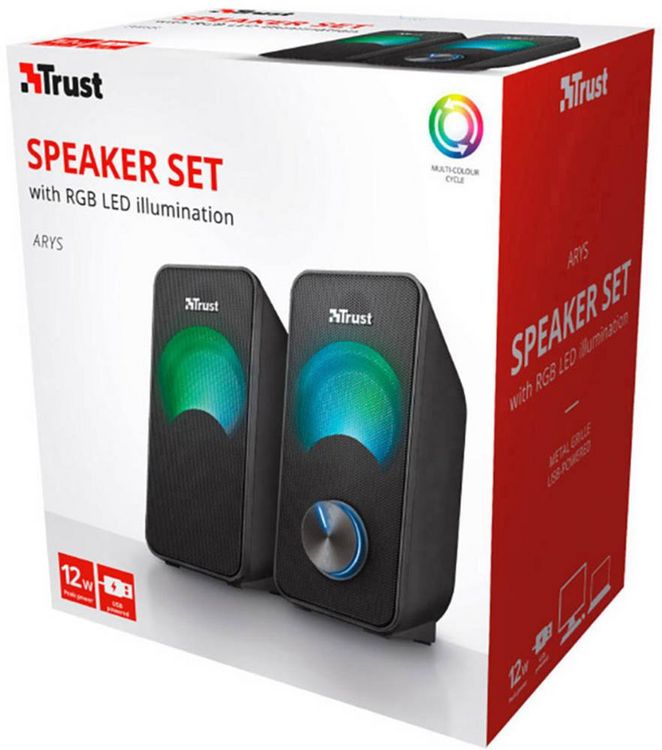 Produktbild: Trust Arys 2.0 RGB 2.1 PC-Lautsprecher Kabelgebunden 12W Schwarz