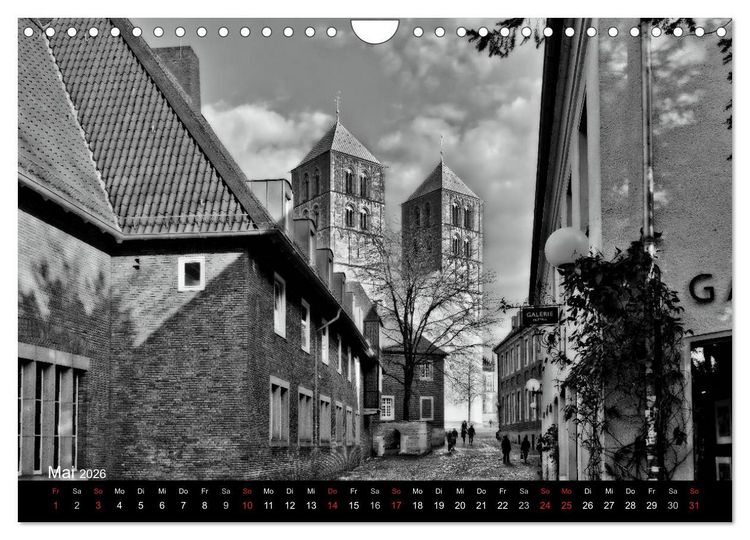 Produktbild: M&uuml;nster in schwarz-wei&szlig; gesehen (Wandkalender 2026 DIN A4 quer), CALVENDO Monatskalender
