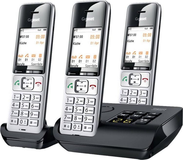Produktbild: Gigaset COMFORT 500A trio DECT, GAP Schnurloses Telefon analog Babyphone, Freisprechen, f&uuml;r H&ouml;rger&auml;te kompatibel, Headsetanschluss, inkl. Mobiltei