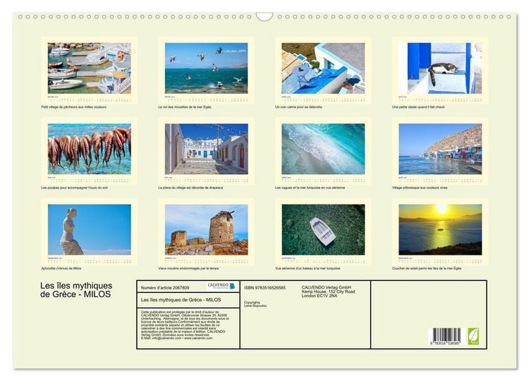 Produktbild: Les &icirc;les mythiques de Gr&egrave;ce - MILOS (Calendrier mural 2026 DIN A2 vertical), CALVENDO calendrier mensuel