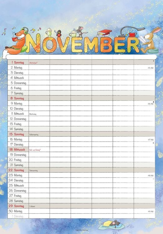 Produktbild: Familienplaner Cartoon 2026- Bildkalender 23,7x34 cm - 6 Spalten - Kalender mit Platz für Notizen - mit vielen Zusatzinformationen - Wandkalender