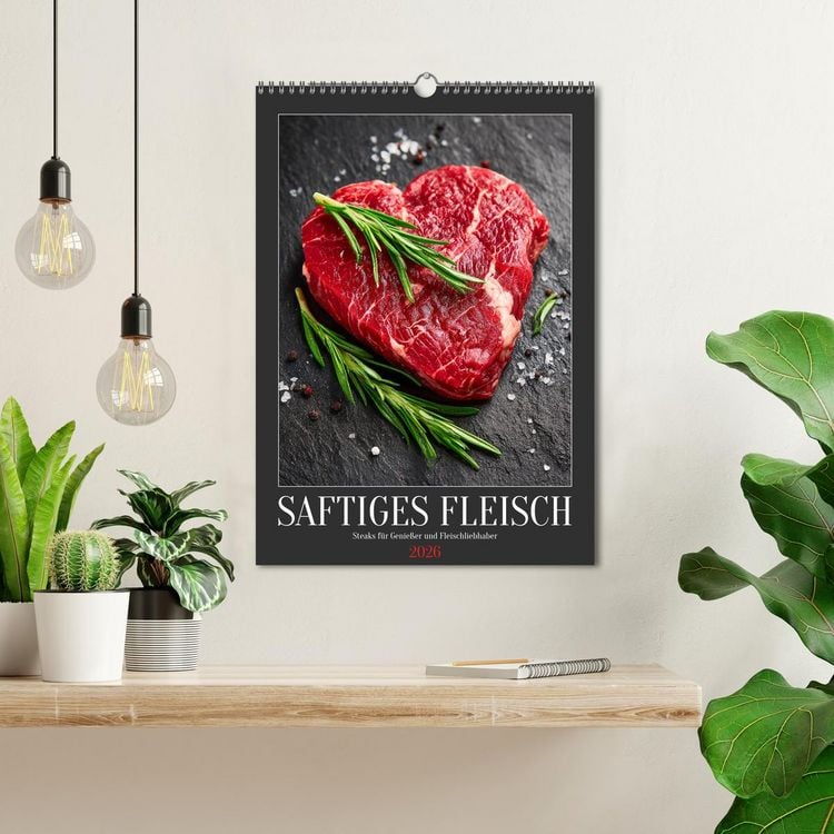 Produktbild: Saftiges Fleisch - Steaks f&uuml;r Genie&szlig;er und Fleischliebhaber (Wandkalender 2026 DIN A3 hoch), CALVENDO Monatskalender