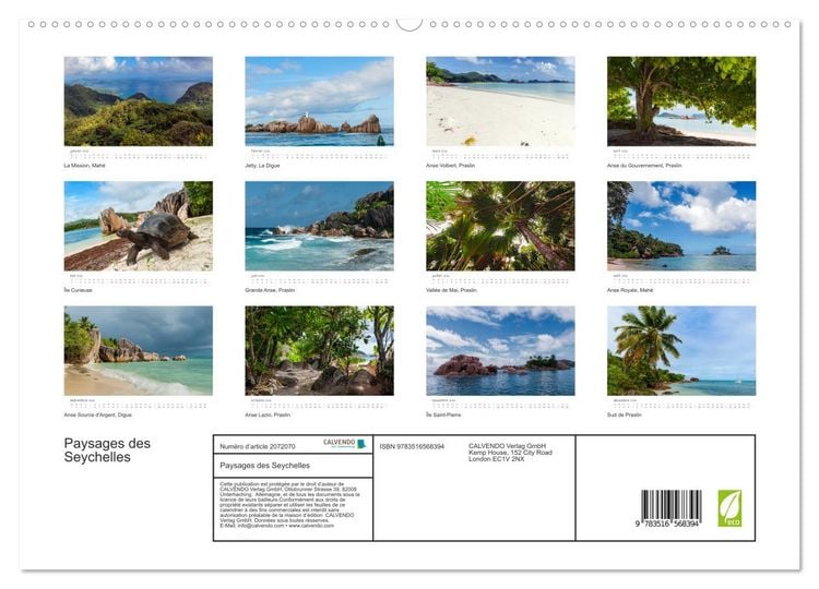 Produktbild: Paysages des Seychelles (Calendrier mural 2026 DIN A2 vertical) calendrier de bureau