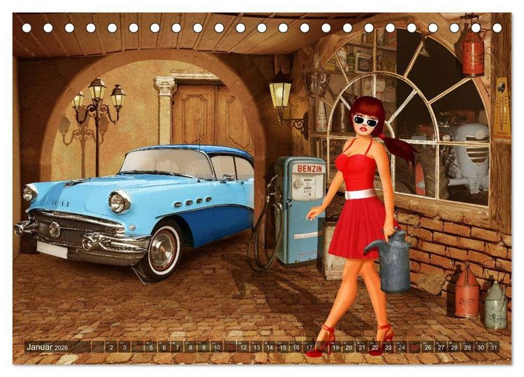 Produktbild: Oldtimer und Pin-Up Girls by Mausopardia (Tischkalender 2026 DIN A5 quer), CALVENDO Monatskalender