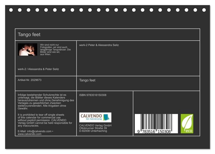 Produktbild: Tango feet (Tischkalender 2026 DIN A5 quer), CALVENDO Monatskalender