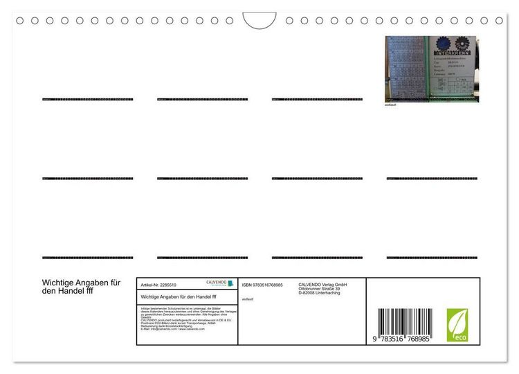 Produktbild: Wichtige Angaben f&uuml;r den Handel fff (Wandkalender 2027 DIN A4 quer), CALVENDO Monatskalender