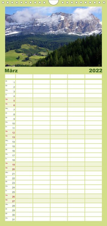 Produktbild: Familienplaner S&uuml;dtirol 2022 (Wandkalender 2022 , 21 cm x 45 cm, hoch)
