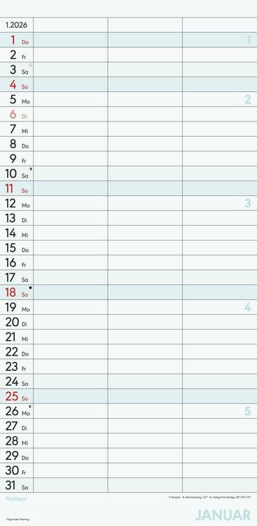 Planer für zwei 2026 mit 3 Spalten - Familien-Timer 22x45 cm - Offset-Papier - mit Ferienterminen - Wand-Planer - Familienkalender - Alpha Edition