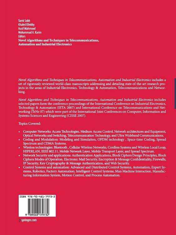 Produktbild: Novel Algorithms and Techniques in Telecommunications, Automation and Industrial Electronics