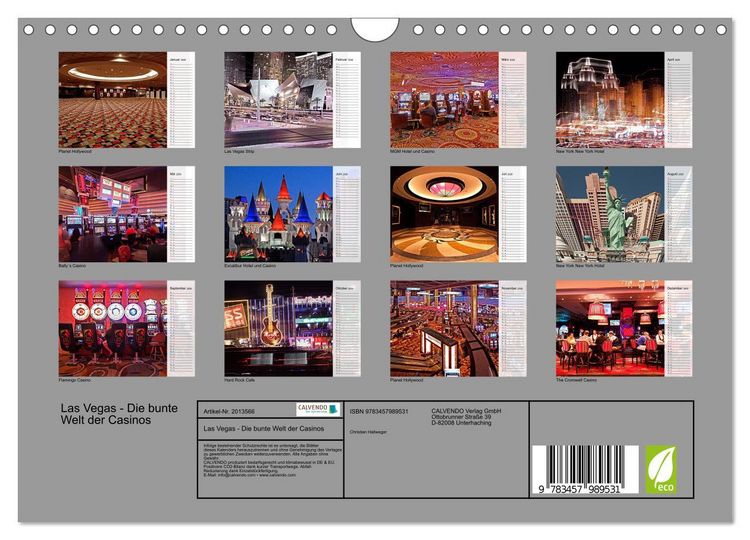 Produktbild: Las Vegas - Die bunte Welt der Casinos (Wandkalender 2026 DIN A4 quer), CALVENDO Monatskalender