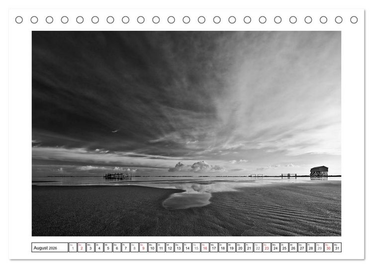 Produktbild: Am Strand von St. Peter-Ording SCHWARZ-WEISS (Tischkalender 2026 DIN A5 quer), CALVENDO Monatskalender