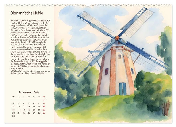 Produktbild: Deutschlands sch&ouml;nste Windm&uuml;hlen (hochwertiger Premium Wandkalender 2026 DIN A2 quer), Kunstdruck in Hochglanz