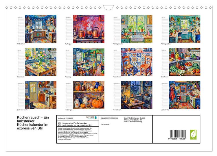 Produktbild: K&uuml;chenrausch - Ein farbstarker K&uuml;chenkalender im expressiven Stil (Wandkalender 2027 DIN A3 quer), CALVENDO Monatskalender