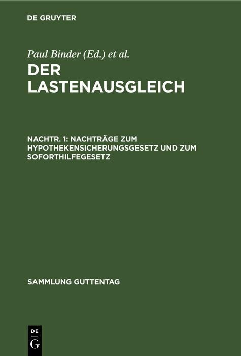 Produktbild: Nachtr&auml;ge zum Hypothekensicherungsgesetz und zum Soforthilfegesetz