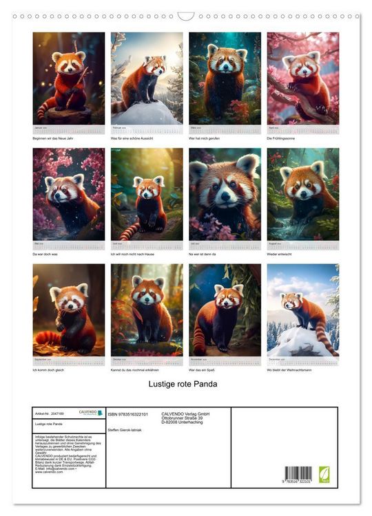 Produktbild: Lustige rote Panda (Wandkalender 2026 DIN A2 hoch), CALVENDO Monatskalender