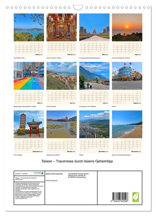 Produktbild: Taiwan &ndash; Traumreise durch Asiens Geheimtipp (Wandkalender 2027 DIN A3 hoch), CALVENDO Monatskalender