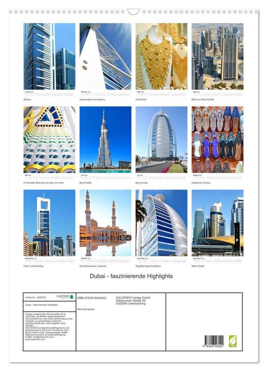 Produktbild: Dubai - faszinierende Highlights (Wandkalender 2026 DIN A2 hoch), CALVENDO Monatskalender