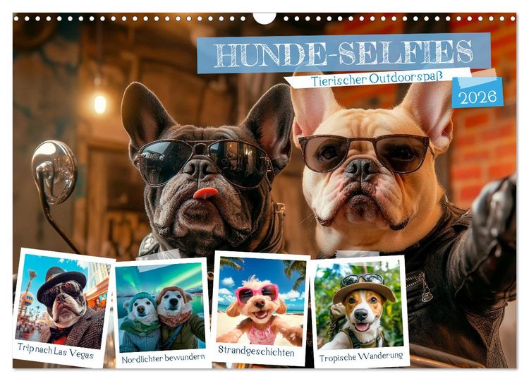 Produktbild: HUNDE-SELFIES Tierischer Outdoorspa&szlig; (Wandkalender 2026 DIN A3 quer), CALVENDO Monatskalender