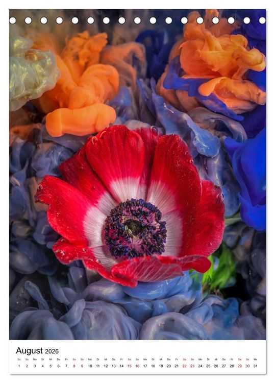 Produktbild: Spiel der Farben - Bl&uuml;ten unter Wasser mit Acrylfarben (Tischkalender 2026 DIN A5 hoch), CALVENDO Monatskalender