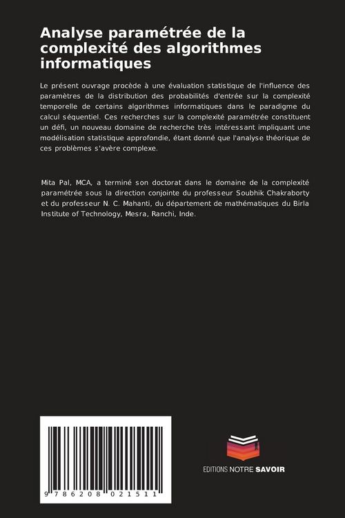 Produktbild: Analyse param&eacute;tr&eacute;e de la complexit&eacute; des algorithmes informatiques
