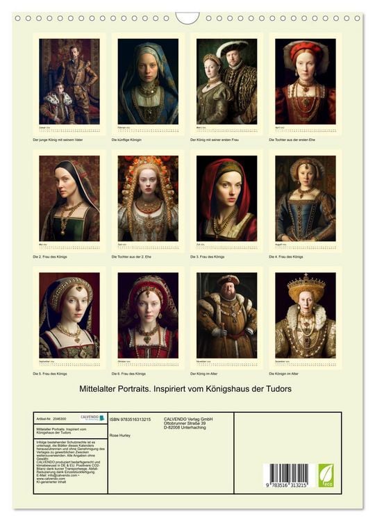 Produktbild: Mittelalter Portraits. Inspiriert vom K&ouml;nigshaus der Tudors (Wandkalender 2026 DIN A3 hoch), CALVENDO Monatskalender
