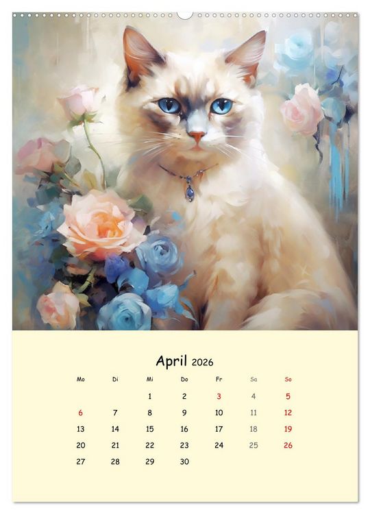 Produktbild: Liebliche Katzen. Anmut und W&uuml;rde mit Blumen (hochwertiger Premium Wandkalender 2026 DIN A2 hoch), Kunstdruck in Hochglanz