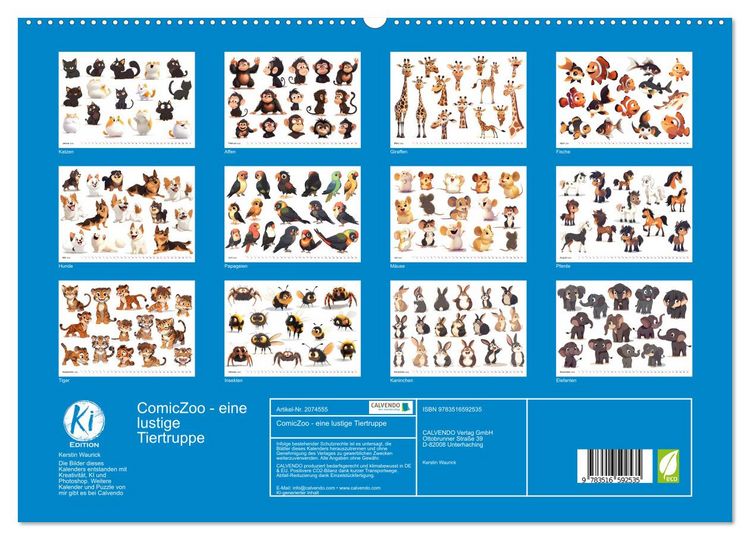 Produktbild: ComicZoo - eine lustige Tiertruppe (hochwertiger Premium Wandkalender 2026 DIN A2 quer), Kunstdruck in Hochglanz