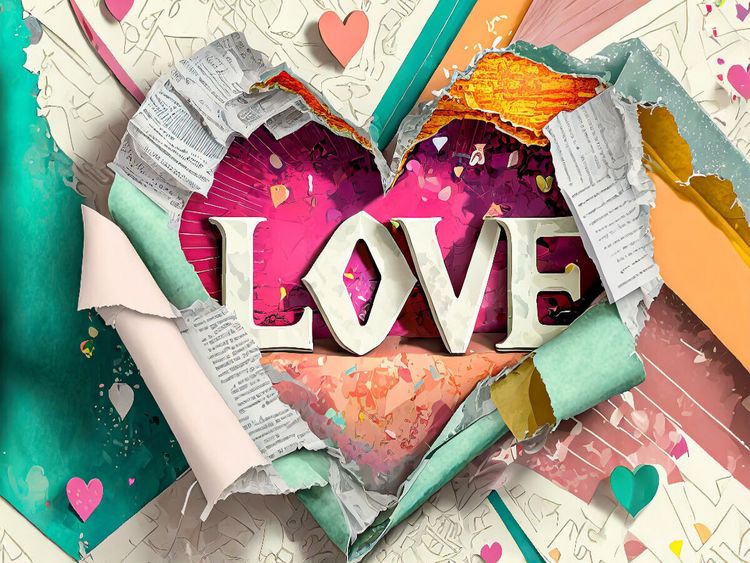 Produktbild: CALVENDO Puzzle Buntes gerissenes Papier mit Herz und Text Love | 1000 Teile Lege-Gr&ouml;&szlig;e 64x48cm Foto-Puzzle f&uuml;r gl&uuml;ckliche Stunden