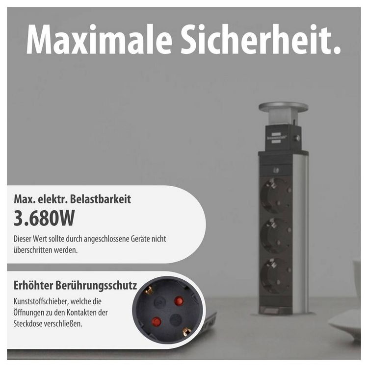 Produktbild: Brennenstuhl 1396200003 Steckdosenturm 3fach Silber, Schwarz Schutzkontakt 1 St.